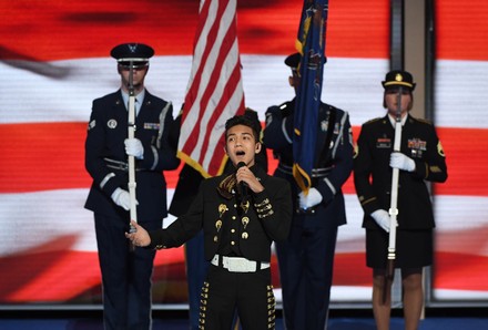 Sebastien De La Cruz sings the National Anthem at the DNC convention in Philadelphia, Pennsylvania, United States - 27 Jul 2016