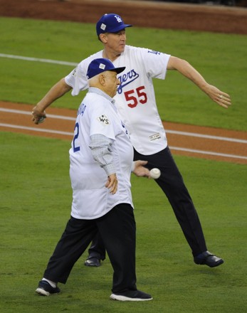 Pitcher Orel Hershiser of the Los Angeles Dodgers with his family