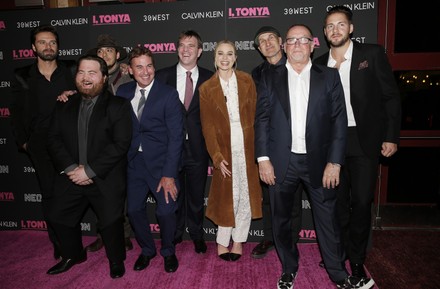 Ricky Russert, Margot Robbie, Paul Walter Hauser, Sebastian Stan and other cast members arrive on the red carpet at the 'I, Tonya' New York Premiere at Village East Cinema on November 28, 2017 in New York City.