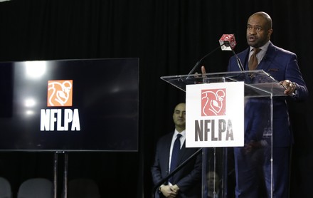 DeMaurice F. Smith speaks at the NFL Players Association annual state of the union press conference at The Mall of America which is serving as media headquarters for Super Bowl LII in Bloomington, Minnesota on February 1, 2018. U.S. Bank Stadium is home of the Minnesota Vikings NFL team and will Super Bowl LII which will be played between the Philadelphia Eagles and New England Patriots on Feb 4th.