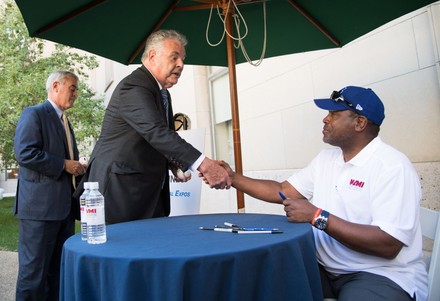Rep. Peter King greets Baseball Great Tim Raines at the Congressional Hot Dog Lunch, Washington, District of Columbia, United States - 18 Jul 2018