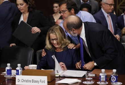 Professor Christine Blasey Ford listens to attorney Bromwich while appearing before a Senate Judiciary Committee confirmation hearing on Capitol Hill in Washington, District of Columbia, United States - 27 Sep 2018