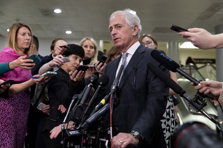 Sen. Bob Corker speaks to reporters after a all Senators briefing, Washington, District of Columbia, United States - 28 Nov 2018