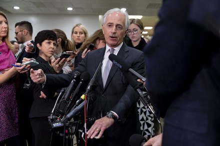 Sen. Bob Corker speaks to reporters after a all Senators briefing, Washington, District of Columbia, United States - 28 Nov 2018