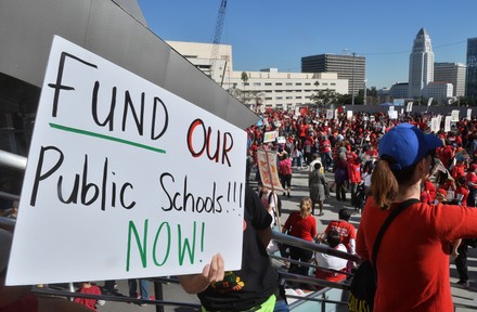 With strike looming, L.A. teachers march downtown, Los Angeles, California, United States - 15 Dec 2018