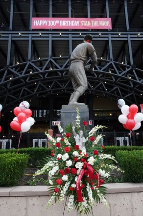 Saint Louis Busch Stadium and Stan Musial Statue - Black and White