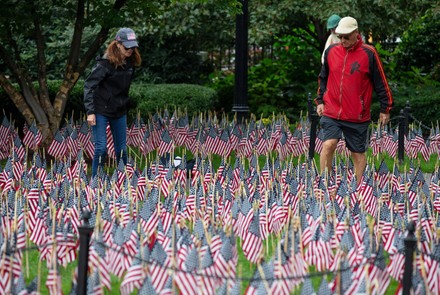 Flag garden for lives lost on 9/11, Boston, USA - 09 Sep 2021