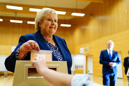 Storting election 2021, Conservative leader Erna Solberg votes., Bergen, Norway - 13 Sep 2021