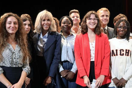 Emmanuel Macron accompanied by the first lady, Brigitte Macron attends the reading of excerpts from Marcel Proust's The Search for Lost Time by Guillaume Gallienne, Illiers-Combray, France - 15 Sep 2021