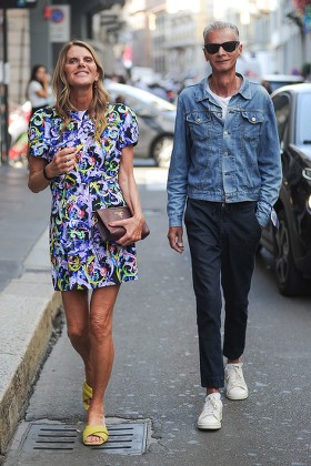 Anna Dello Russo walking downtown with her boyfriend Angelo Gioia, Milan, Italy - 17 Sep 2021