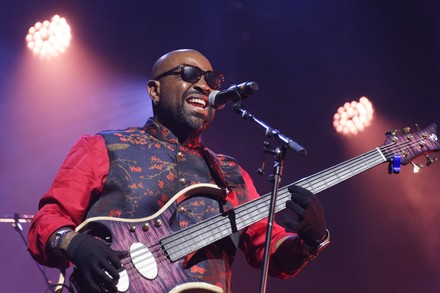 Cameroonian bassist Etienne Mbappe in concert at the Philarmonie de Paris as part of the Jazz à la Villette festival. This concert was organized in tribute to Cameroonian saxophonist Manu Dibango who died in March 2020 from Covid. Paris, France - 02/09/2021