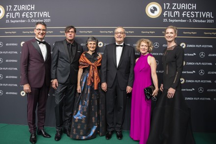 ZFF Director Christian Jungen, from left, Michael Steiner, Guy Parmelin, President of the Switzerland and his wife,  Mayor of Zurich Corine Mauch and Spoundation Managing Director Elke Mayer on the Green Carpet at the Opening Night of the 17th Zurich Film Festival (ZFF) in Zurich, Switzerland, 23 September 2021. The festival runs from 23 September to 03 October 2021.