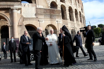 Pope Francis during the Ecumenical Prayer of Christians joins the leaders of other word religions, Colosseum, Rome, Italy - 07 Oct 2021