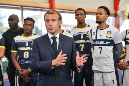 Emmanuel Macron JO Paris 2024, Tremblay, France - 14 Oct 2021