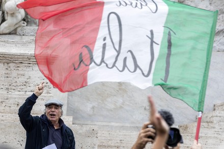 Protest against Green pass in Rome, Italy - 23 Oct 2021