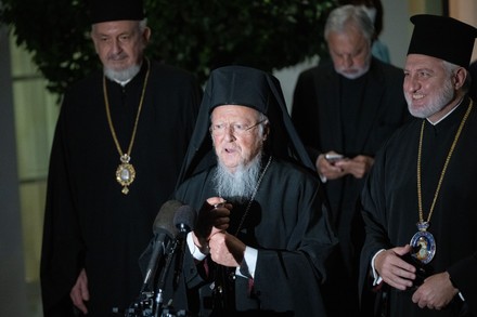 Ecumenical Patriarch Bartholomew I of Constantinople makes a statement to the media - 25 Oct 2021