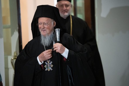 Ecumenical Patriarch Bartholomew I of Constantinople makes a statement to the media, Washington, USA - 25 Oct 2021