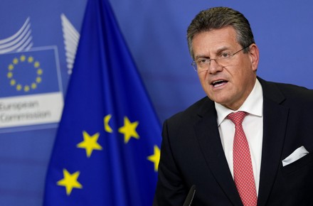 Maros Sefcovic, European Commissioner for Inter-institutional Relations and Foresight, press conference in Brussels, Belgium - 05 Nov 2021