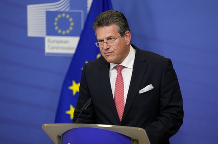 Maros Sefcovic, European Commissioner for Inter-institutional Relations and Foresight, press conference in Brussels, Belgium - 05 Nov 2021