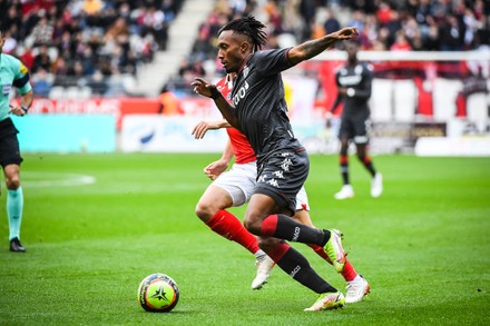 Microphone  Prime Video during the French championship Ligue 1  football match between Stade de Reims and AS Monaco on November 7, 2021 at  Auguste Delaune stadium in Reims, France - Photo: