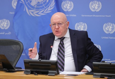 Ambassador Vassily Nebenzia of Russia press conference at United Nations, New York, USA - 29 Oct 2021