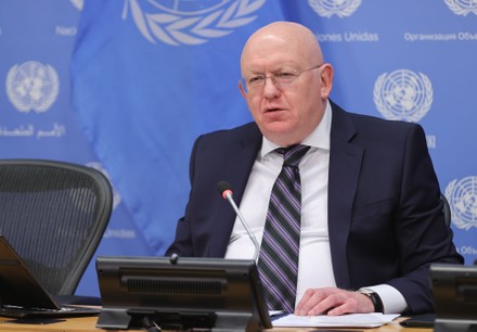 Ambassador Vassily Nebenzia of Russia press conference at United Nations, New York, USA - 29 Oct 2021