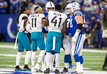 November 14, 2021: Jacksonville Jaguars quarterback Trevor Lawrence (16)  during pregame of NFL football game action between the Jacksonville Jaguars  and the Indianapolis Colts at Lucas Oil Stadium in Indianapolis, Indiana.  Indianapolis