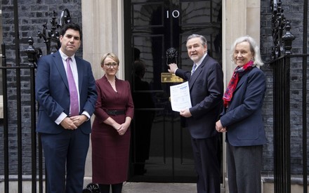 Labour NHS invoice delivered to Number 10, Downing Street, London, UK - 16 Nov 2021