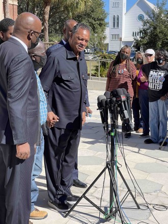Reverend Jesse Jackson talks to the media with Marcus Arbery the father of Amaud Arbery outside of the Glynn County Courthouse, Brunswick, Georgia, USA - 16 Nov 2021