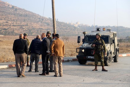 Palestinian Protesters Block Road After Israeli Editorial Stock Photo
