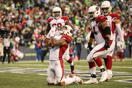 November 21, 2021: Arizona Cardinals running back Eno Benjamin (26) tries  to score a diving touchdown. The play was called back due to a Seattle  timeout before the snap during a game