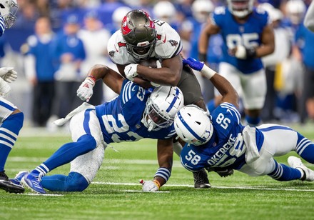 November 28, 2021: Indianapolis Colts running back Jonathan Taylor (28) in throwback  uniform during NFL football game action between the Tampa Bay Buccaneers  and the Indianapolis Colts at Lucas Oil Stadium in