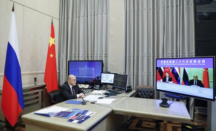 Russian and Chinese Prime Ministers online meeting, Moscow, Russian Federation - 30 Nov 2021