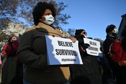 Demonstrators Attend Rally During Ghislaine Maxwell Editorial Stock