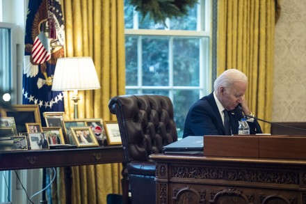 President Joe Biden holds a call with President Volodymyr Zelenskyy of Ukraine at the White House, Washington, District of Columbia, USA - 10 Dec 2021