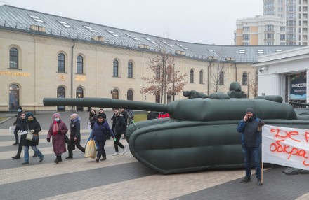 Ukrainians Walk Past Inflatable Tanks Near Editorial Stock Photo ...