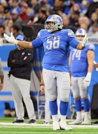 Detroit mascot Roary dressed in holiday attire stands on the sidelines  during an NFL football game between the Detroit Lions and the Arizona  Cardinals in Detroit, Michigan USA, on Sunday, December 19