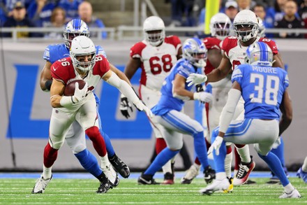 Detroit mascot Roary dressed in holiday attire stands on the sidelines  during an NFL football game between the Detroit Lions and the Arizona  Cardinals in Detroit, Michigan USA, on Sunday, December 19