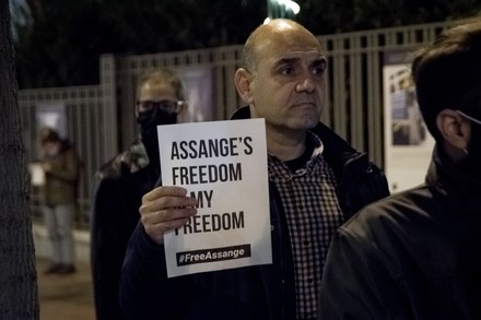 Protest In Support Of Julian Assange In Athens, Greece - 20 Dec 2021