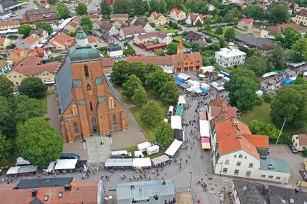 Skänningemarken, market, aerial view, Skänninge, Sweden - 07 Aug 2019 ...