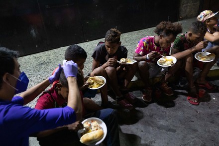 Venezuelan Homeless People Eat Food Delivered Editorial Stock Photo ...