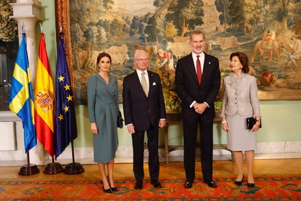 Embassy Queen Letizia, King Carl Gustaf, King Felipe VI of Spain, Queen Silvia at the reception of the Ambassador of Spain in Stockholm, Sweden - 25 Nov 2021
