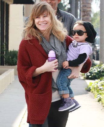Ellen Pompeo, daughter Stella Luna and husband Chris Ivery arriving at the Tree House Social Club, Los Angeles, America - 08 Jan 2011