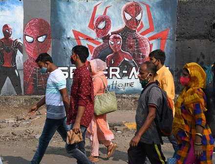 Spider man graffiti in Mumbai, India - 31 Dec 2021