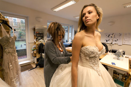 Elizabeth Emanuel wedding dress fitting for Elizabeth Minett at her Maida Vale studio, London, Britain - 21 Jan 2011