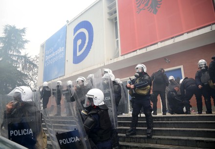 Protesters storm Albania's Democratic Party office in Tirana - 08 Jan 2022