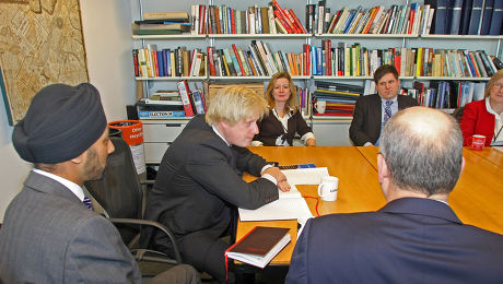 Boris Johnson Heads His First Meeting Of Staff For 2010. Boris With (right) Newcomer Lizzie Noel Social Advisor And Anthony Browne Eco Advisor.