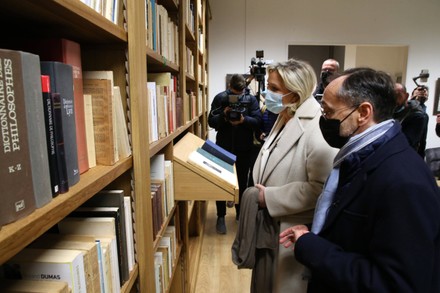 Beziers: Marine Le Pen visits Jean Moulin's House and the Malreaux media library, france - 07 Jan 2022