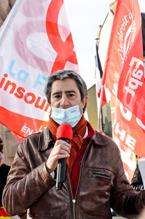Francois Ruffin at the health demonstration, Le Mans, France - 11 Jan 2022