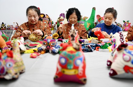 Intangible Cultural Heritage "five element tigers" for the Spring Festival, Xuanhua, China - 19 Jan 2022